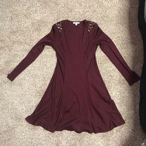 Long sleeve Maroon A Line Dress